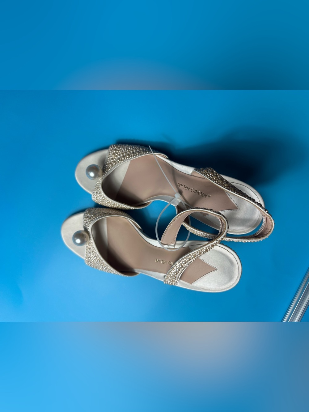 ANTONIO MELANI Pearl-Embellished Ivory Satin Heels - Picture 7 of 12